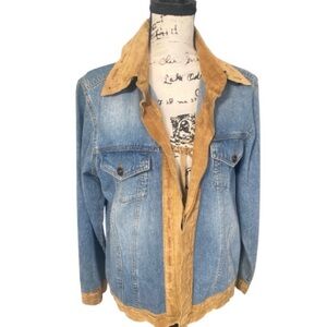 Vintage Denim Suede Trim Jacket Boho Festival Layering Cowgirl Retro Ranchwear L
